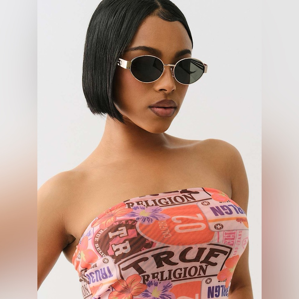 True Religion Gold Sunglasses with Orange Lenses NWT - Picture 6 of 8